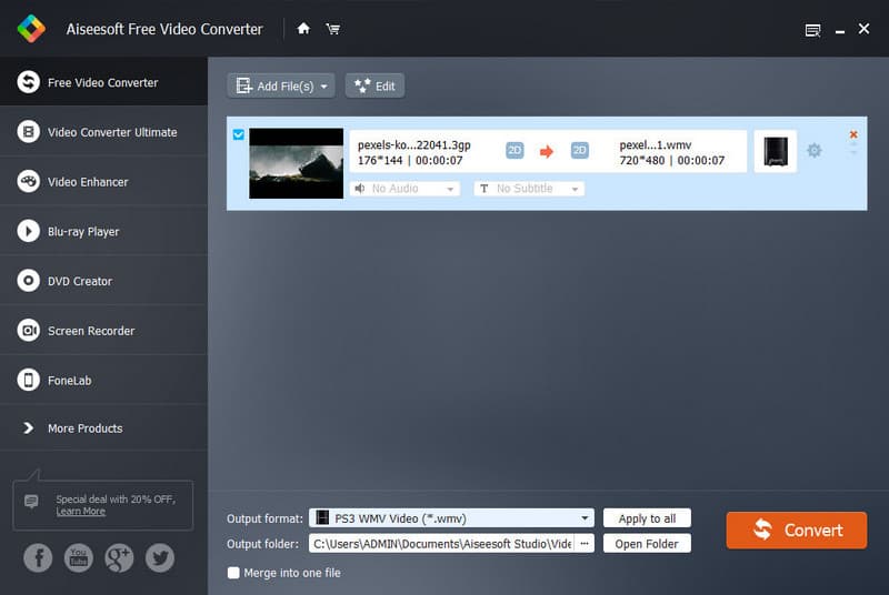 Aiseesoft gratis video-omzetter 3GP naar WMV