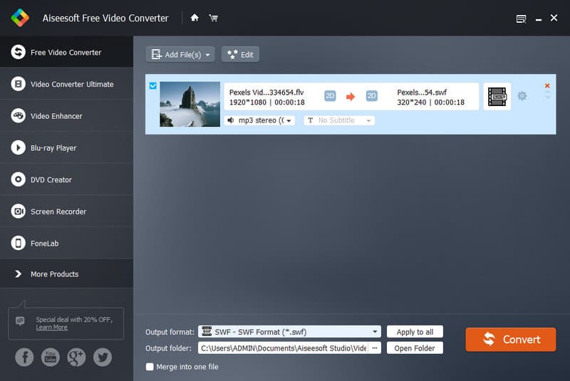 Aiseesoft Free Video Converter FLV To SWF