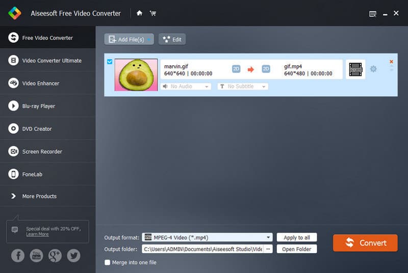 Aiseesoft Free Video Convert GIF To MP4