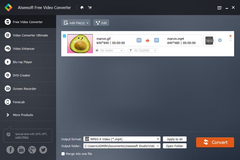 Aiseesoft Free Video Converter GIF To ideo
