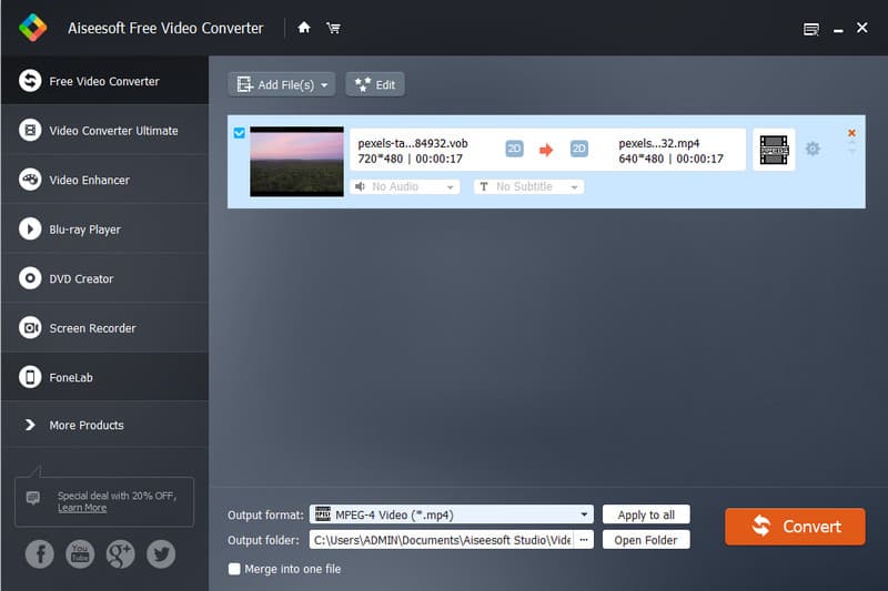 Aiseesoft Gratis Video Converter VOB naar MPEG