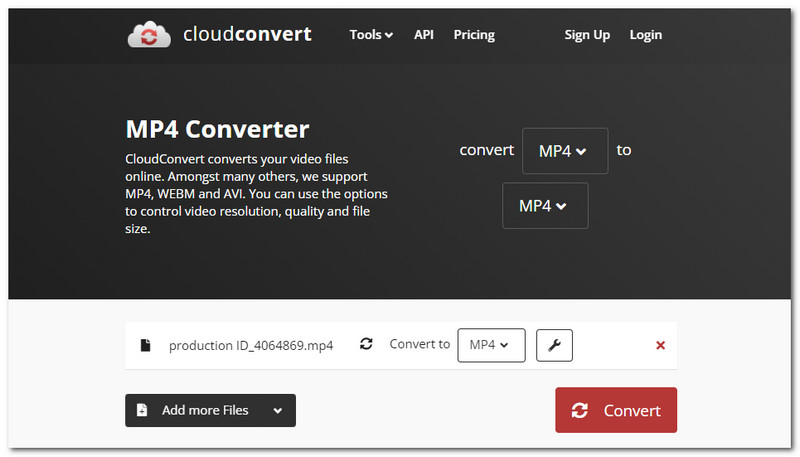 Cloudconvert MOV naar MP4