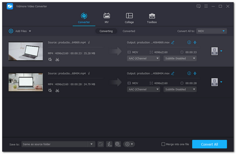 Vidmore Video MP4 naar MOV-converter