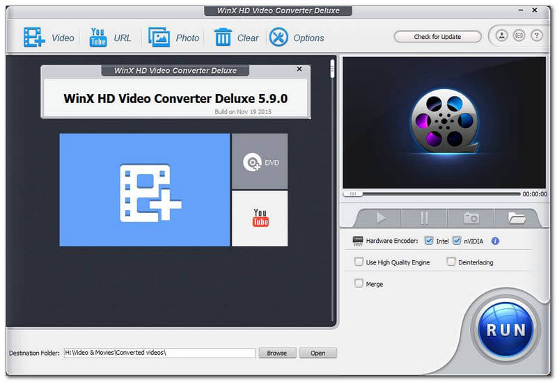 Główny interfejs konwertera wideo WinX HD Deluxe