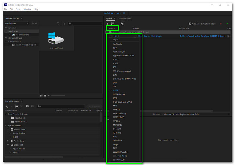 Obsługiwane formaty Adobe Media Encoder