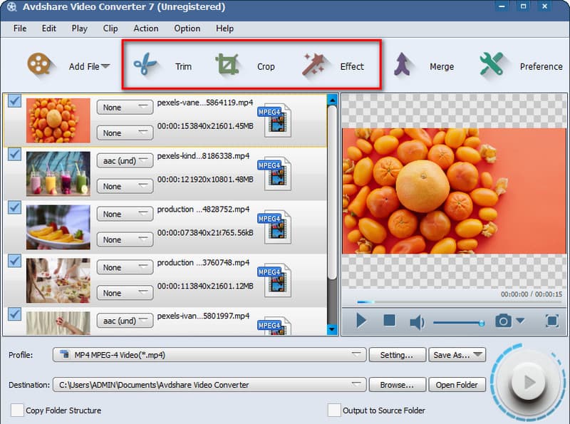 Avdshare Video Converter คุณสมบัติการแก้ไขขั้นพื้นฐาน