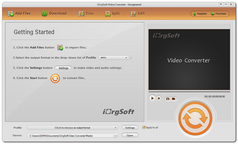 Interface do conversor de vídeo iOrgsoft