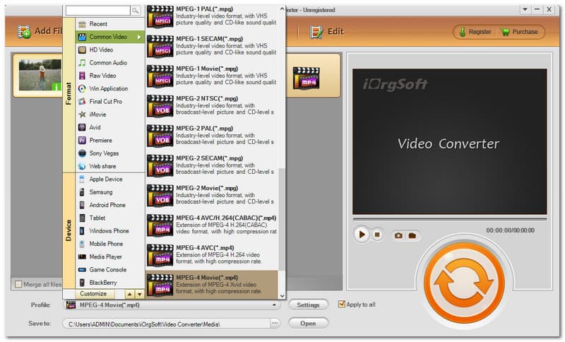 Formatos suportados do iOrgsoft Video Converter