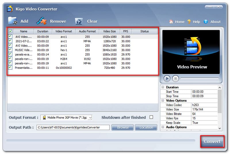 KigoSoft Free Video Converter Batch Conversion