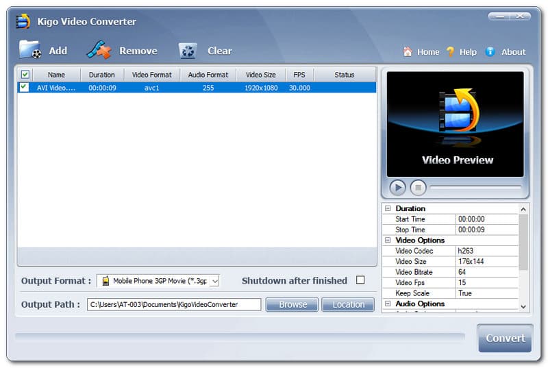 KigoSoft Gratis Video Converter-interface