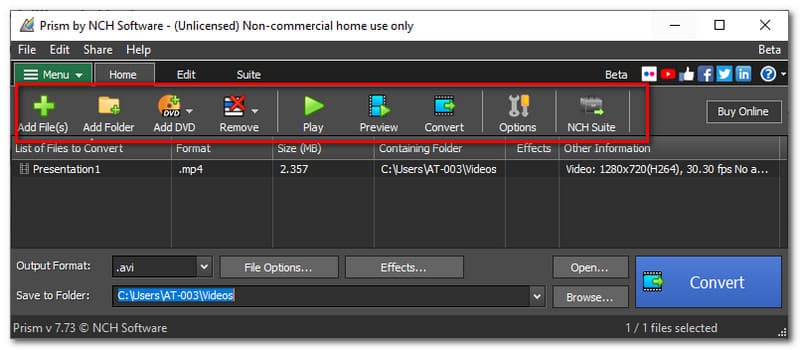 Proširene značajke Prism Video Converter