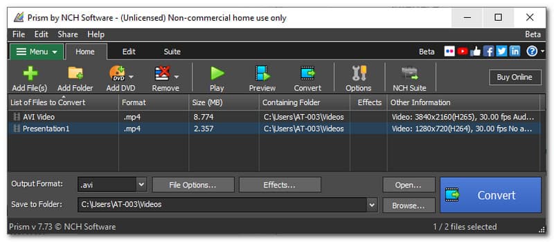 Prism Video Converter-Schnittstelle