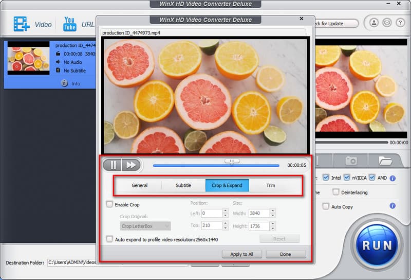 WinX HD Video Converter Deluxe 編輯視頻