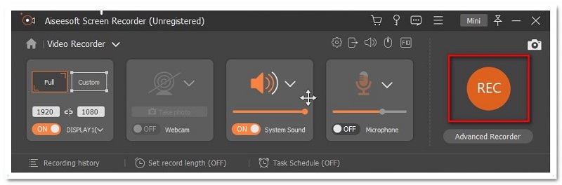 aiseesoft recorder rec button