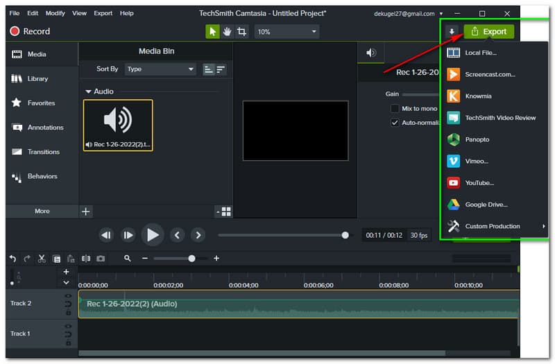 Camtasia audio-opname exporteren