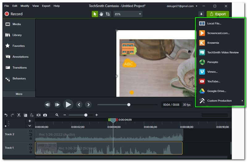 Camtasia Eksporter redigert fil