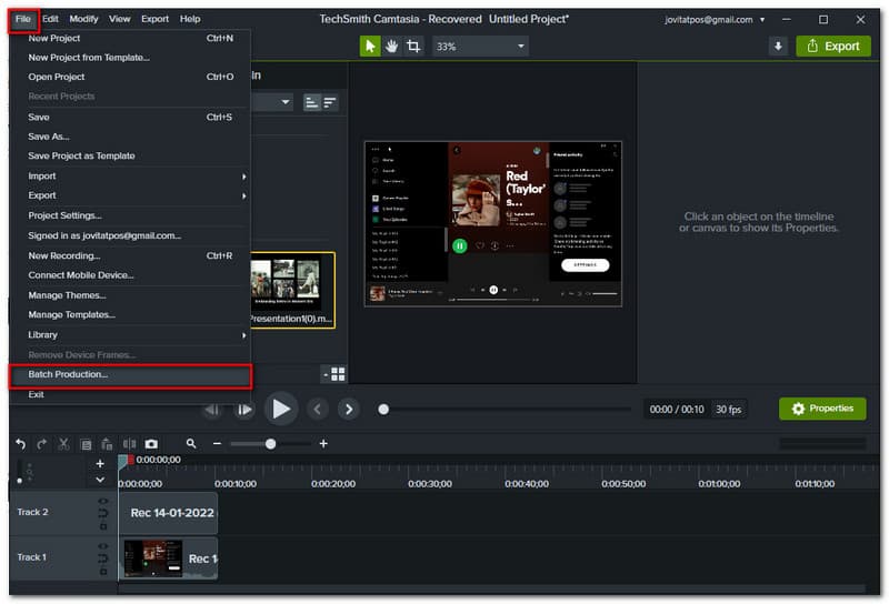 Sản xuất hàng loạt tệp Camtasia