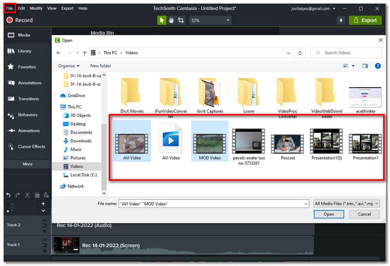 Batch di file di importazione Camtasia