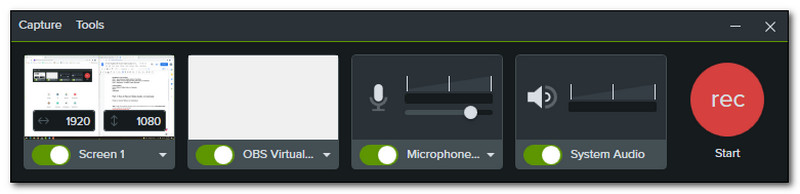 Camtasia New Rectangular Panel