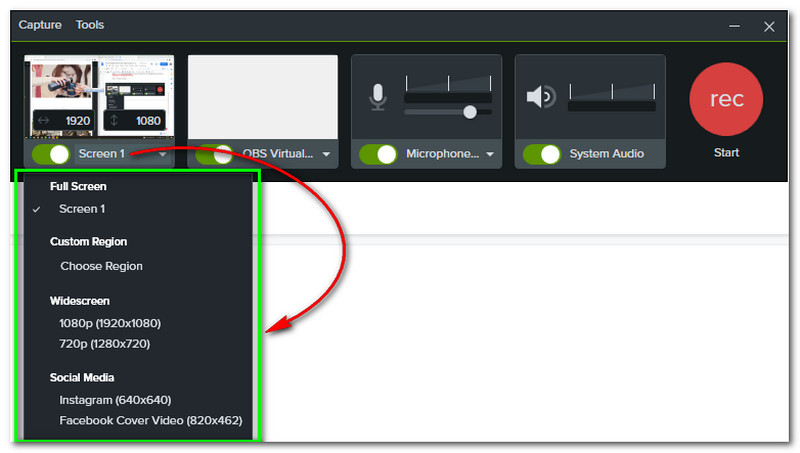 Camtasia Start opptak