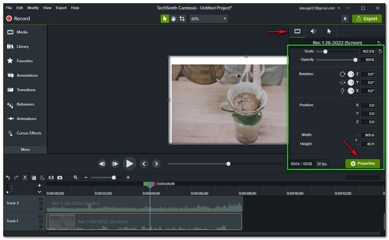 Thuộc tính trực quan của Camtasia