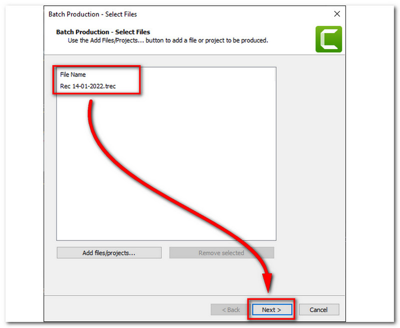 Camtasia Sonraki Proje Ekle