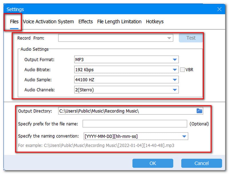 Grabación de archivos de la grabadora de audio GiliSoft