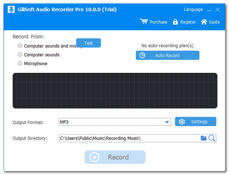 Interfață de înregistrare audio GiliSoft