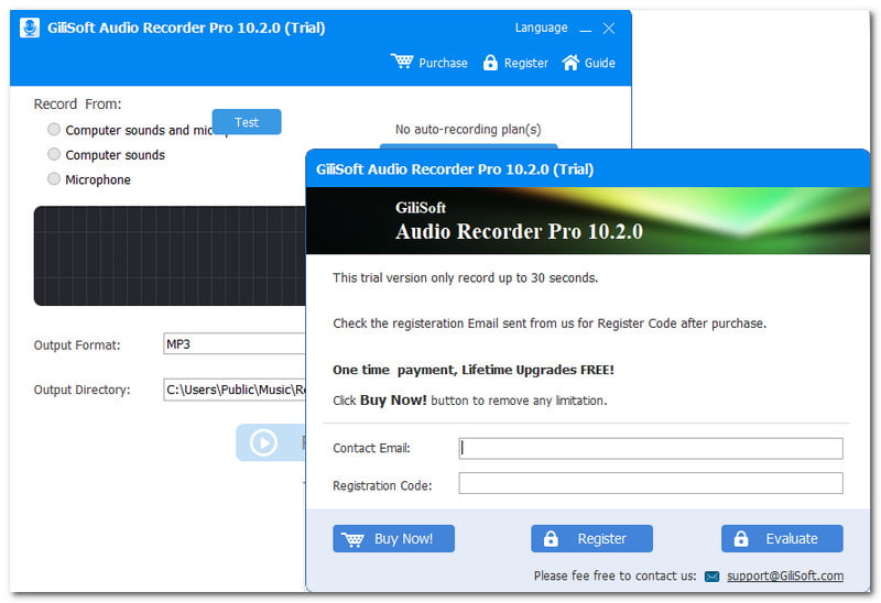 Overzicht GiliSoft Audiorecorder