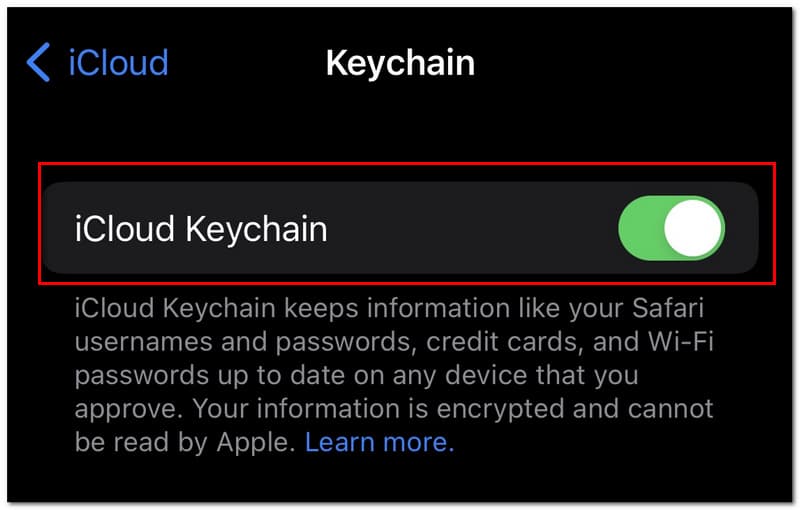 iCloud Keychain Enable