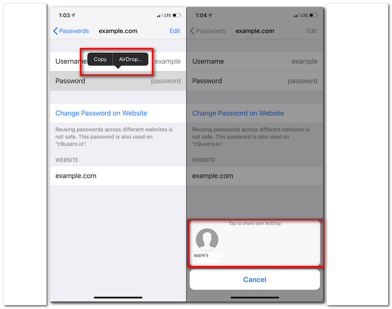 iOS 12 Airdrop Share Password