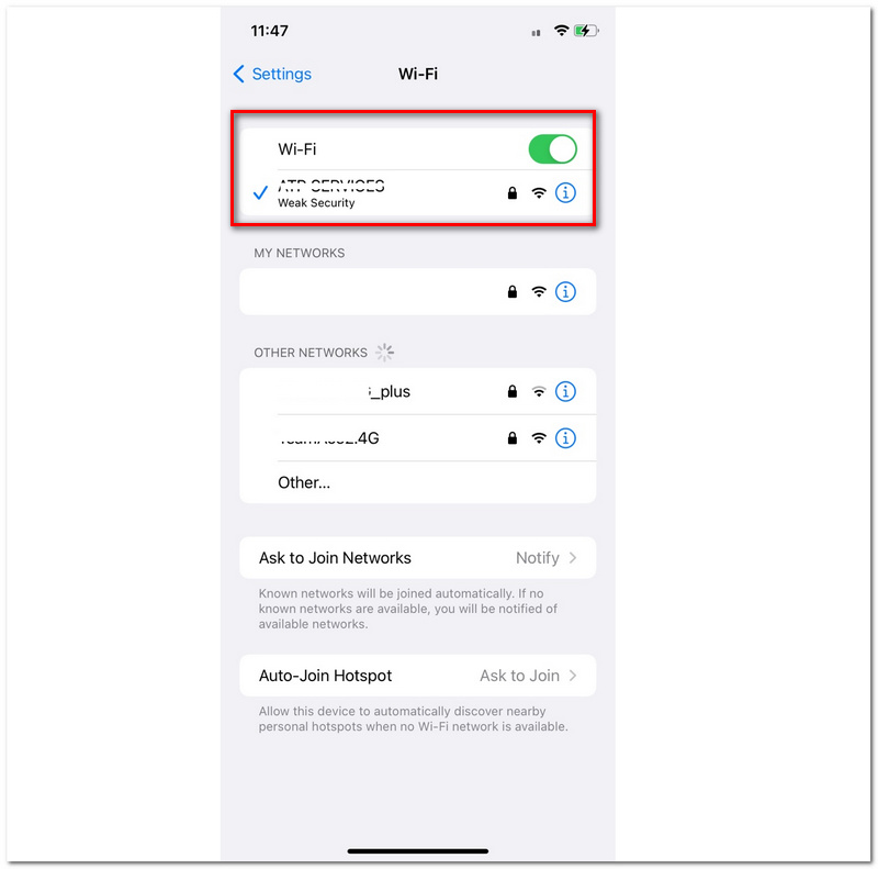 iPhone Välj WiFi