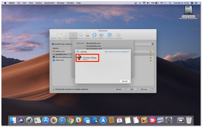 Mac naar iPhone Airdrop-wachtwoord selecteren