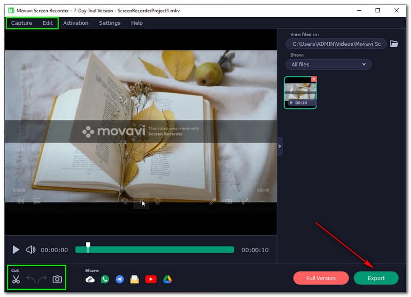 Movavi Screen Recorder Сохранить файл