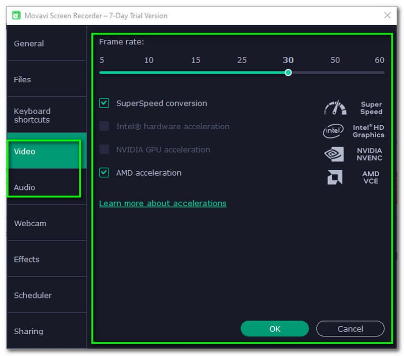 Movavi Screen Recorder Video Framerate