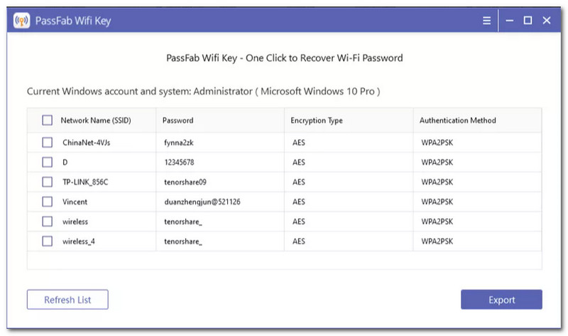 Διεπαφή κλειδιού WiFi PassFab