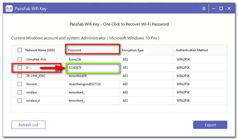 Localización de la contraseña de la clave WiFi de PassFab