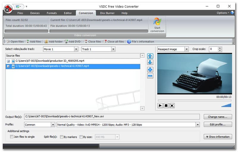 Interface de vídeo gratuita VSDC