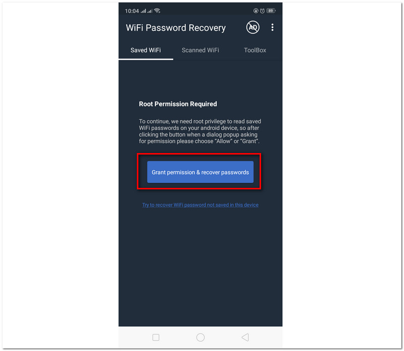 WiFi Password Recovery Allow Permission