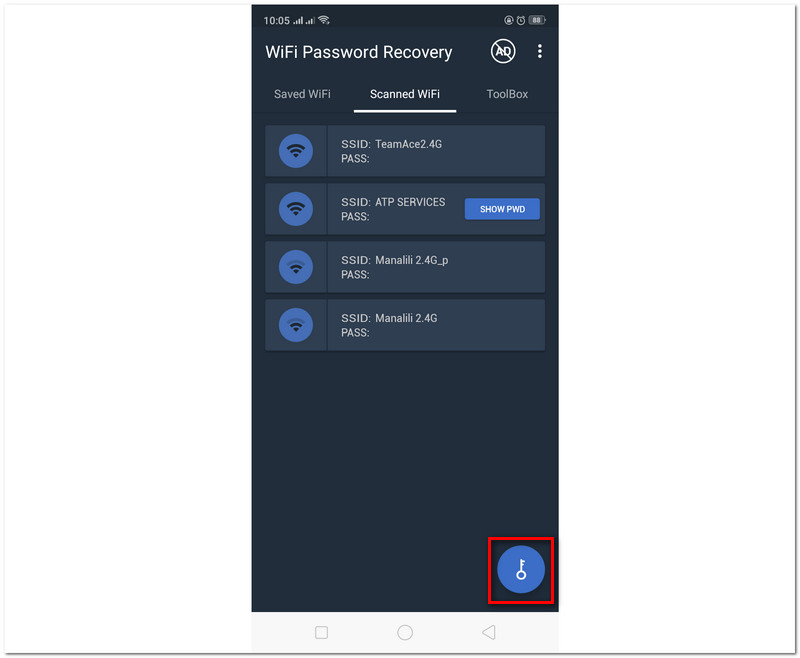 Botón de clave de recuperación de contraseña WiFi