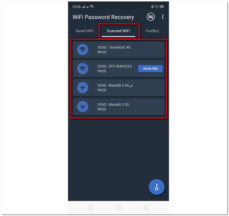 Recuperación de contraseña WiFi WiFi escaneado