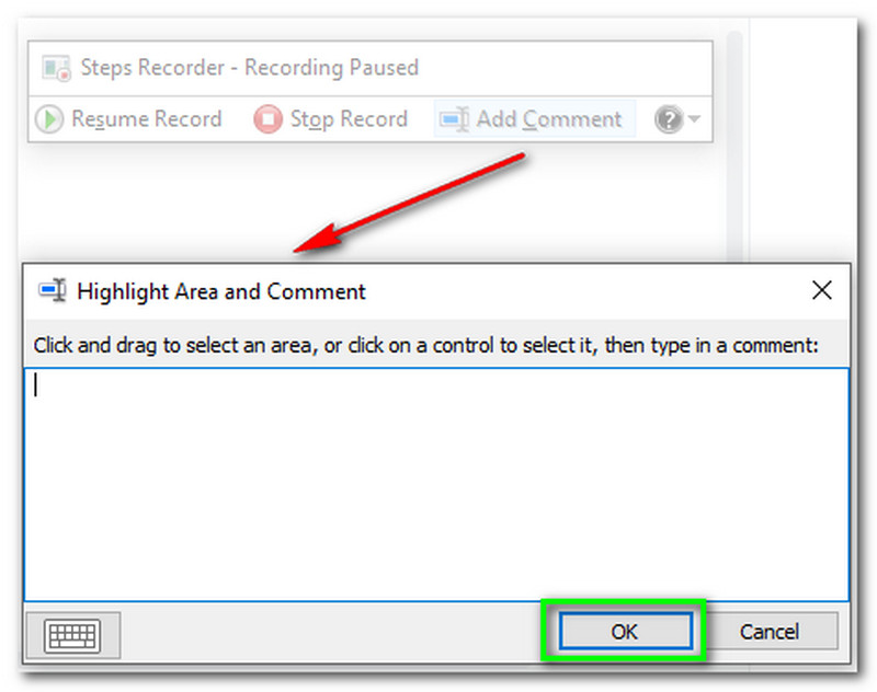 Windows Steps Recorder Opmerking toevoegen