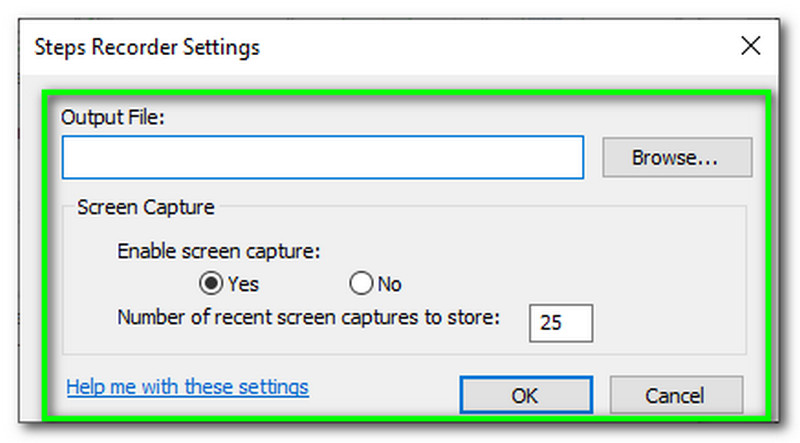 Windwos Steps Recorder Adjust Settings