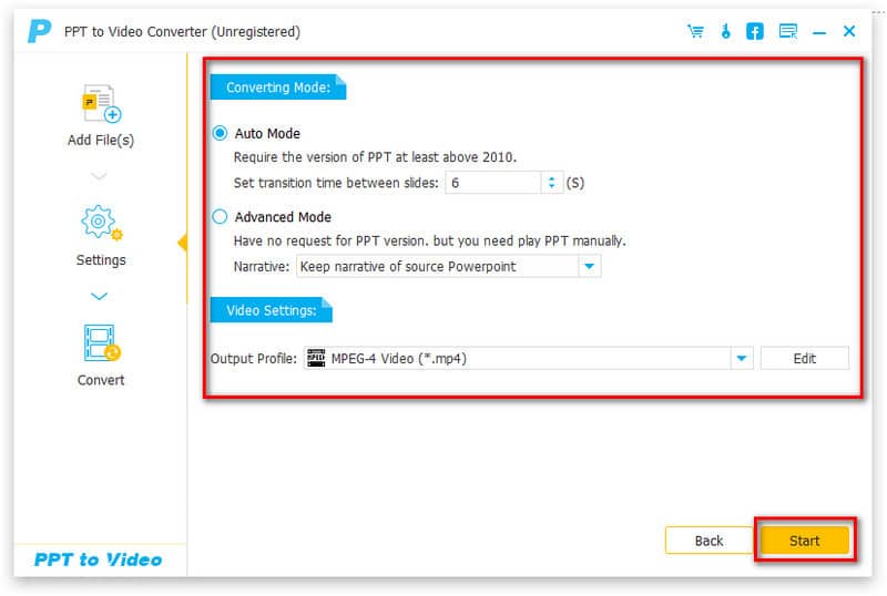 Configuración de salida de Aiseesoft PPT a Video Convetrer