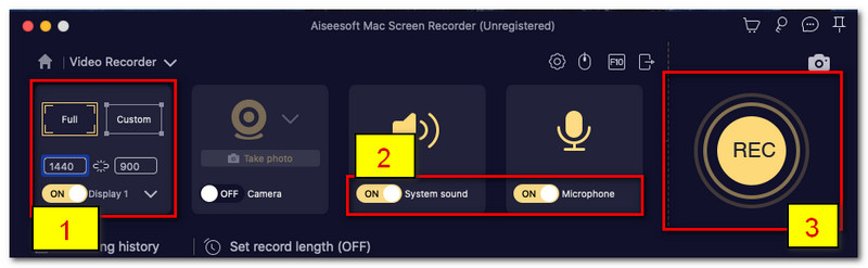 ปุ่มบันทึกหน้าจอ Aiseesoft Mac Rec