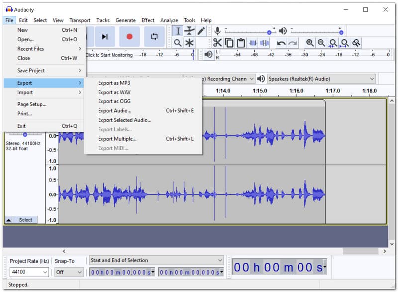 Audacity-bestand opslaan