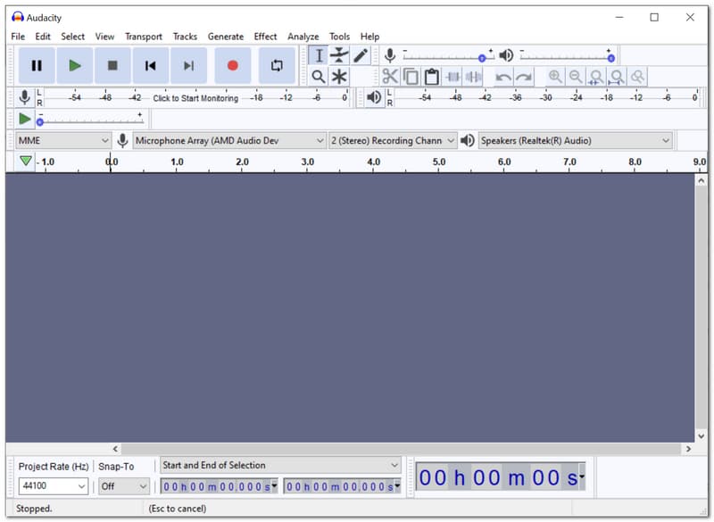 Interface do Audacity