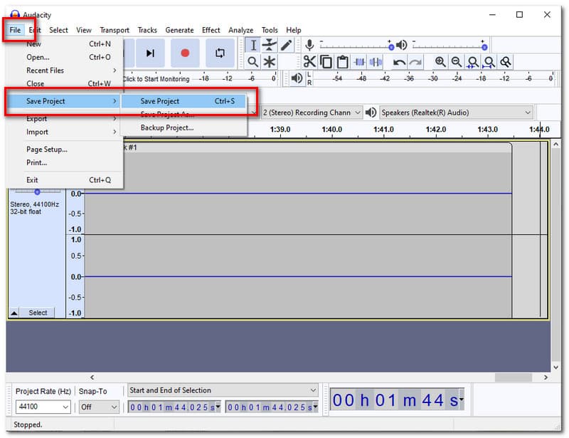 Audacity Lưu dự án