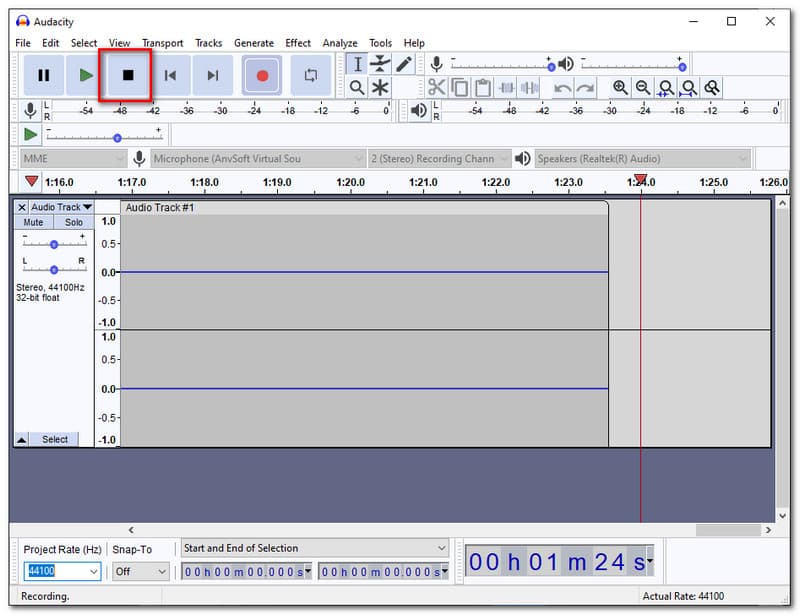 Tombol Berhenti Audacity