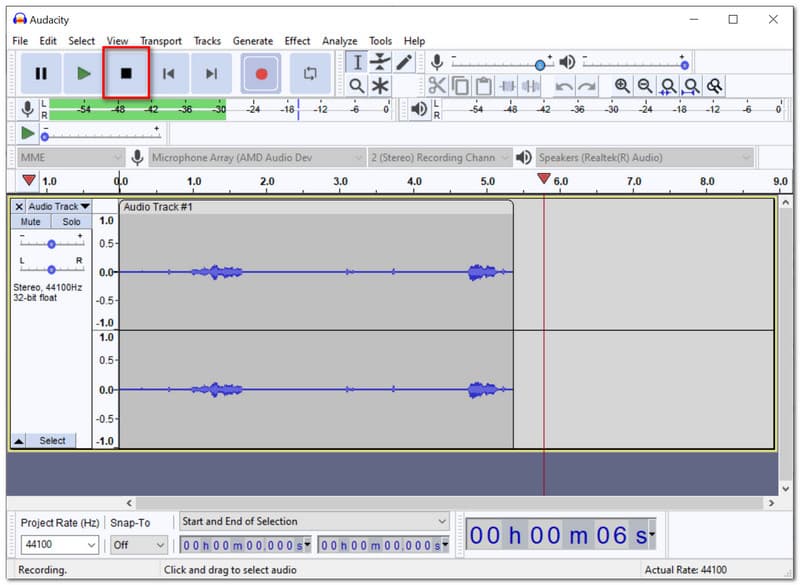 Ícone de parada do Audacity